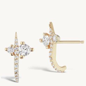Sophie Ratner 14k Yellow Gold and Natural Diamond Hooked Pave Studs (Pair)